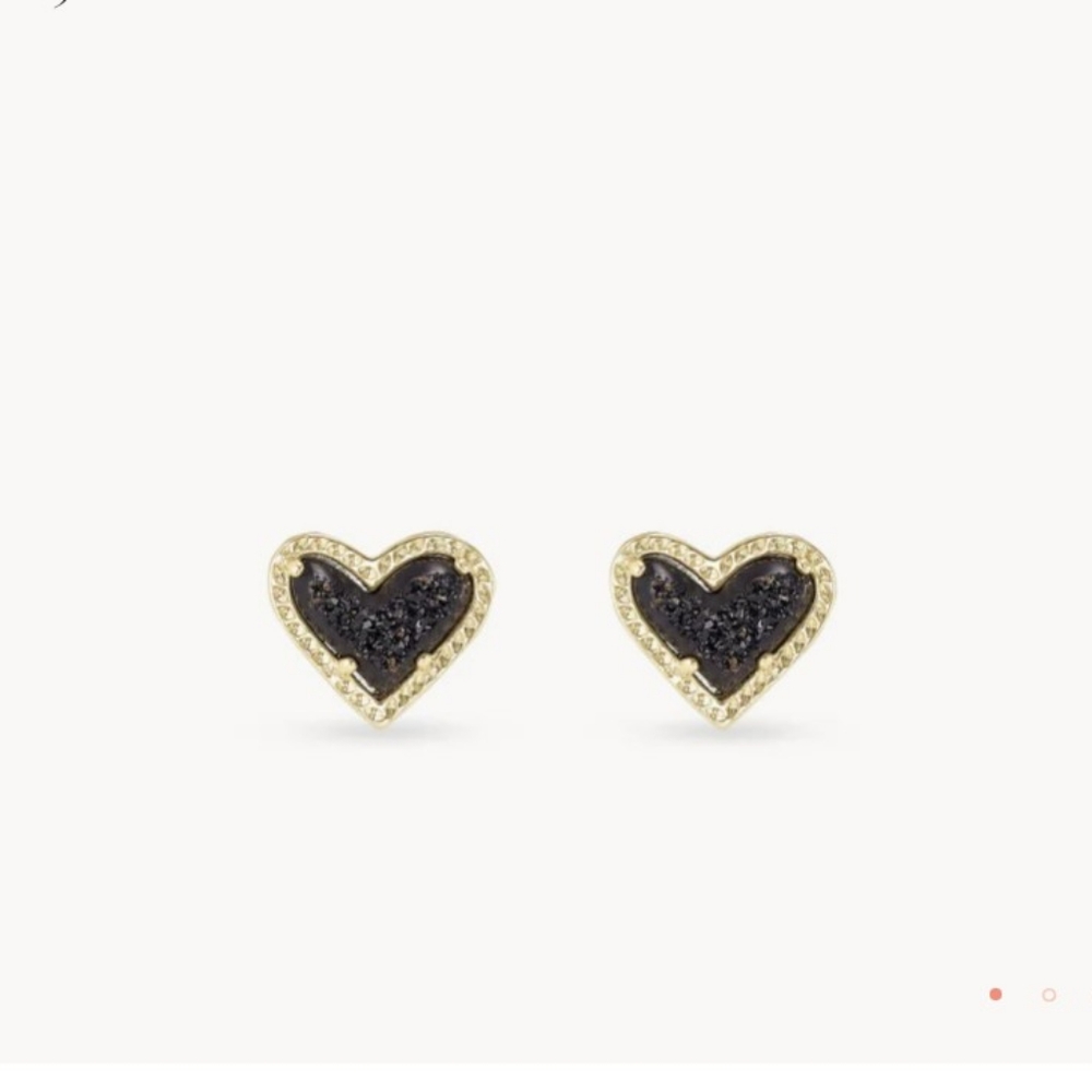NWB Kendra Scott Ari Heart Stud Earrings in Black Drusy & Gold